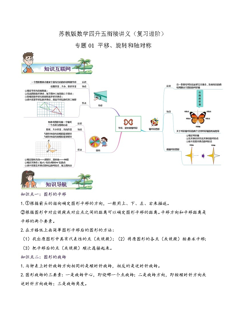 【暑假班】苏教版数学四升五衔接精编讲义 专题01《平移、旋转和轴对称》（解析版）第1页