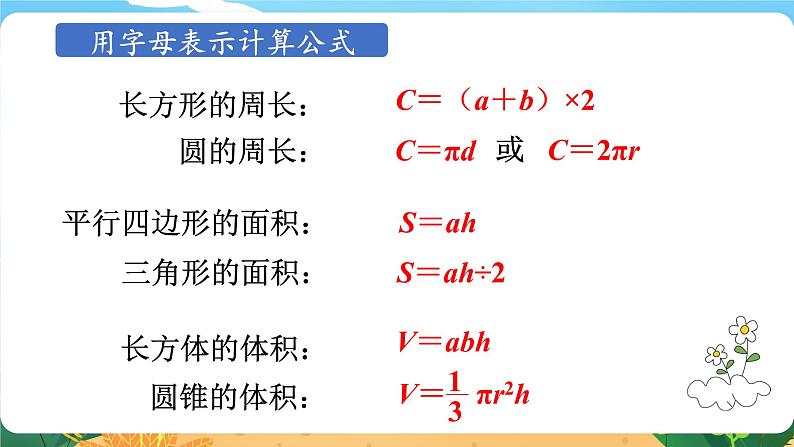 六数下（XSD）第五单元  总复习_（二）等式与方程 第1课时  用字母表示数 PPT课件第7页