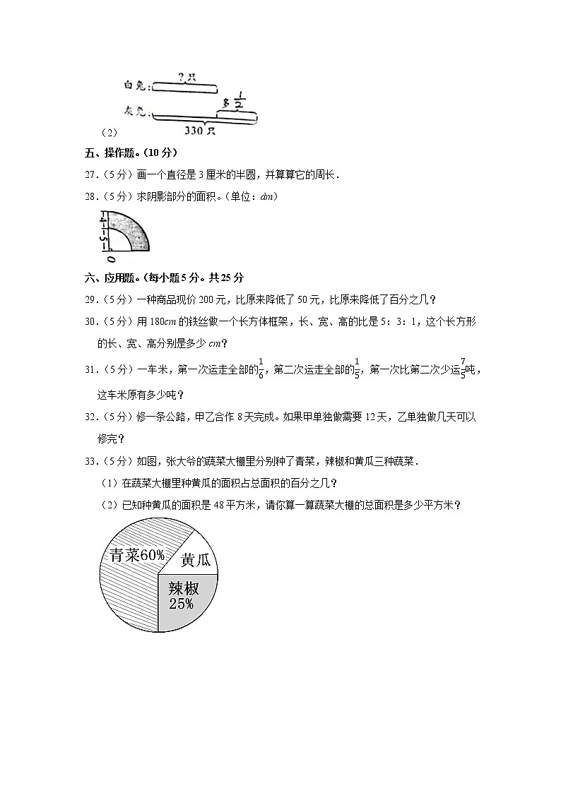 2020-2021学年甘肃省陇南市徽县六年级（上）期末数学试卷第3页