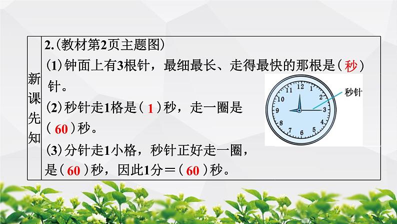 人教版数学三年级上册作业课件：第一单元 时、分、秒 第1节 秒的认识第3页