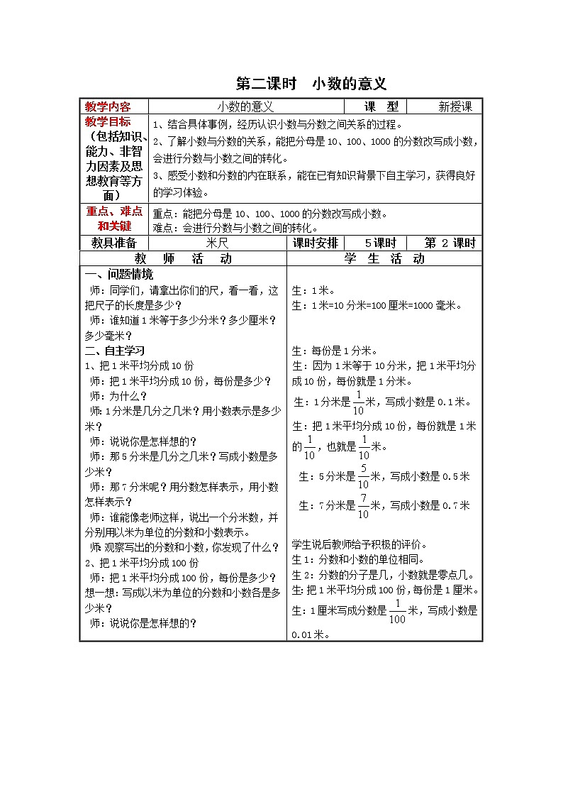 4数下（JJ） 第六单元  小数的认识 教案03