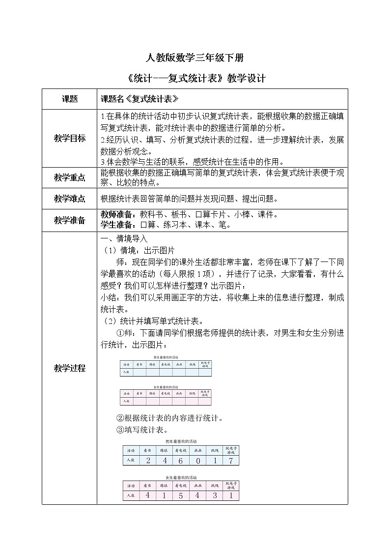 3.1《统计--复式统计表》教学设计第1页