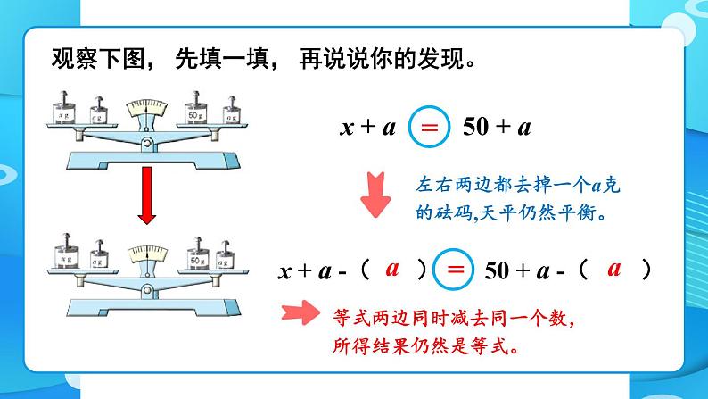 苏教版数学五年级下册1.2 等式的性质和解方程（1）（课件)第5页