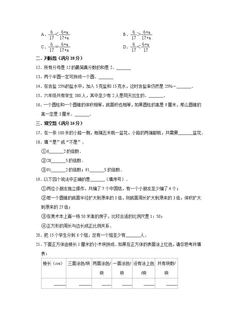 【人教版小升初分班考试】2022年重点学校小升初数学招生分班考试常考易错题精编（一）（含答案）第2页