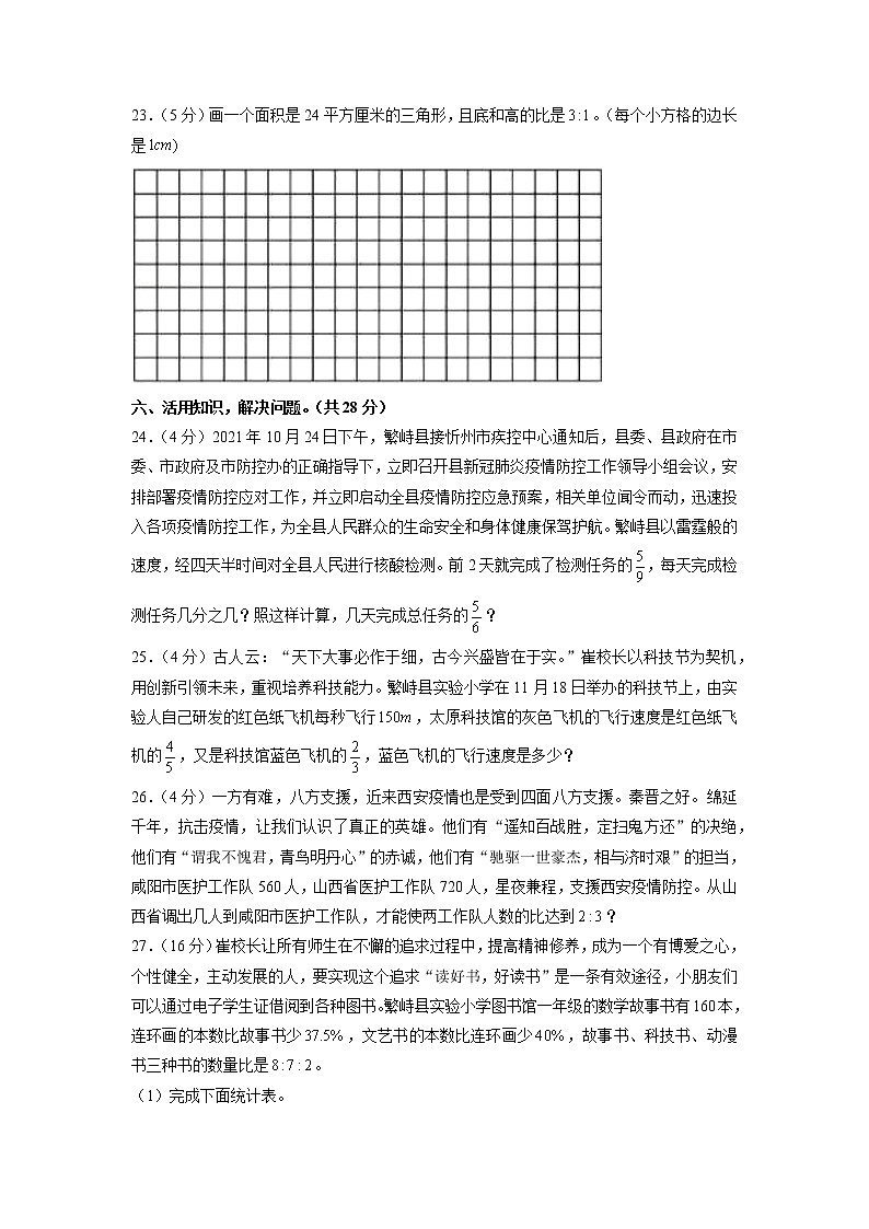山西省忻州市繁峙县繁峙县实验小学2021-2022学年六年级上学期期末数学试卷03
