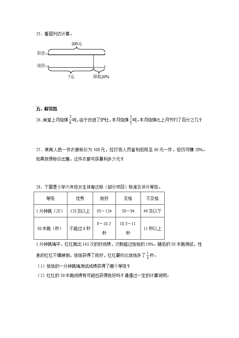 期末重难点：百分数（一）练习卷（单元测试）-小学数学六年级上册人教版第3页