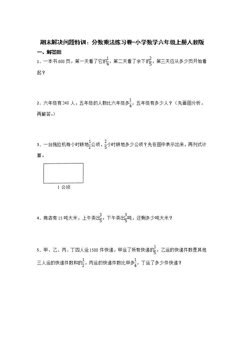 期末解决问题特训：分数乘法练习卷（专项突破）-小学数学六年级上册人教版01