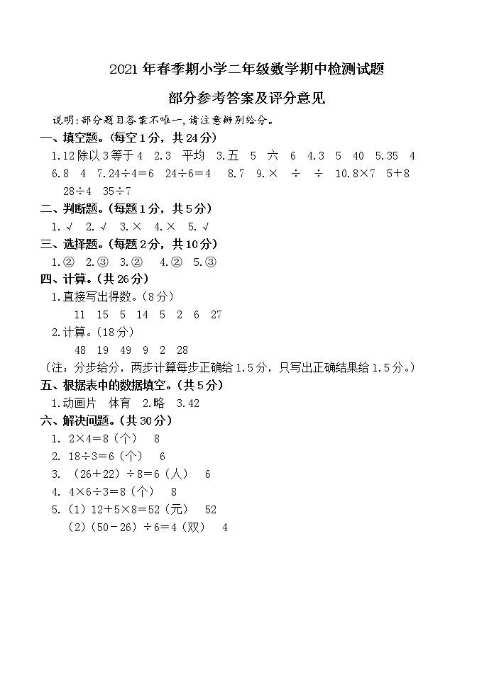 广西玉林市博白县2020-2021学年二年级下学期期中质检数学试题01