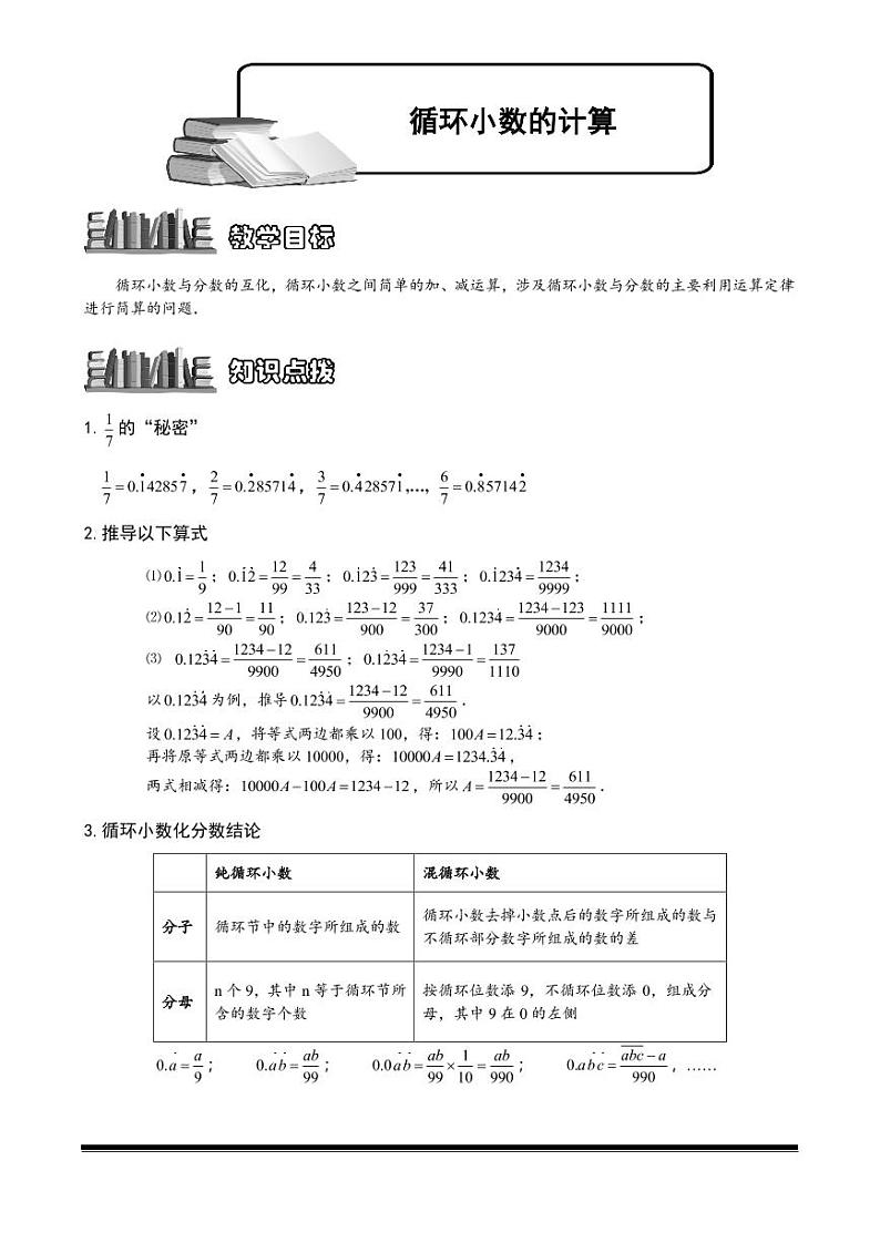小升初数学专题第17讲：循环小数计算第1页