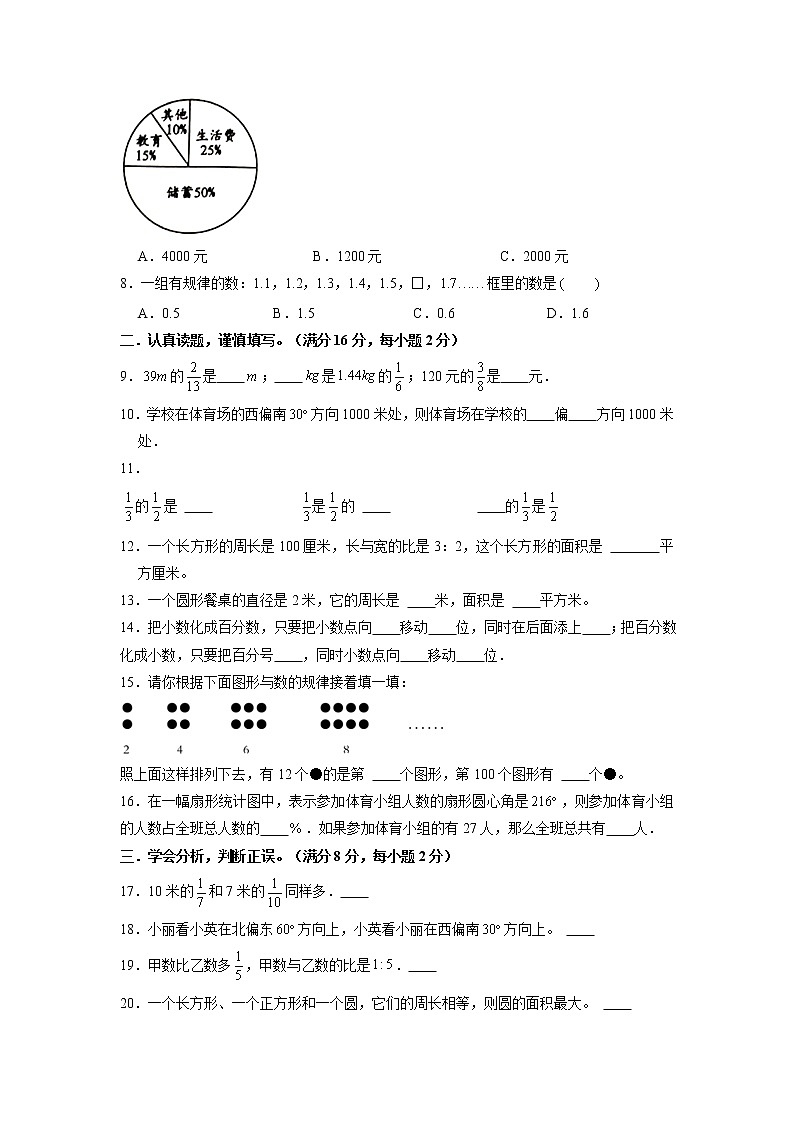 【期末模拟】人教版数学六年级上册-高频易错考点期末拔高冲刺夺分卷（二）（含答案）02
