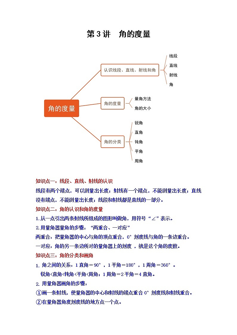 【期末专项】人教版数学四年级上册-第3讲 角的度量讲义（知识梳理+典例分析+举一反三+巩固提升）01