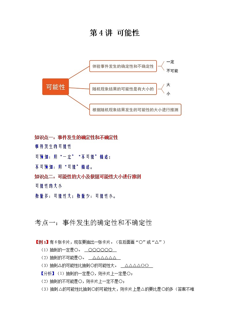 【期末专项】人教版数学五年级上册-第4讲 可能性 讲义（知识梳理+典例分析+举一反三+巩固提升）01