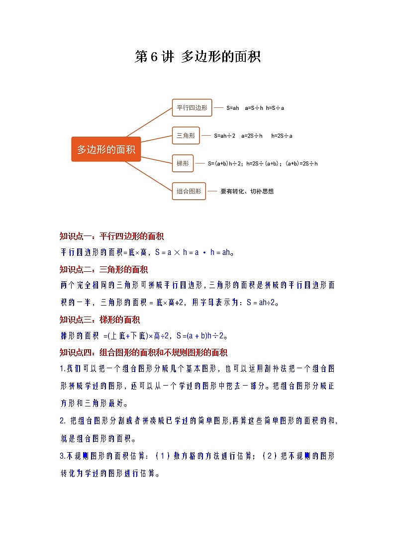 【期末专项】人教版数学五年级上册-第6讲 多边形的面积 讲义（知识梳理+典例分析+举一反三+巩固提升）01