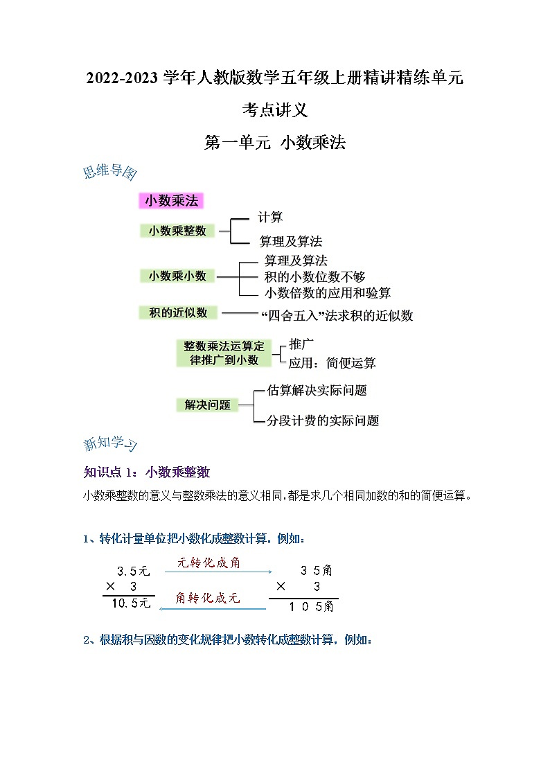 【期末讲义】人教版数学五年级上册-第一单元《小数乘法》期末复习单元精编讲义（原卷+解析）01