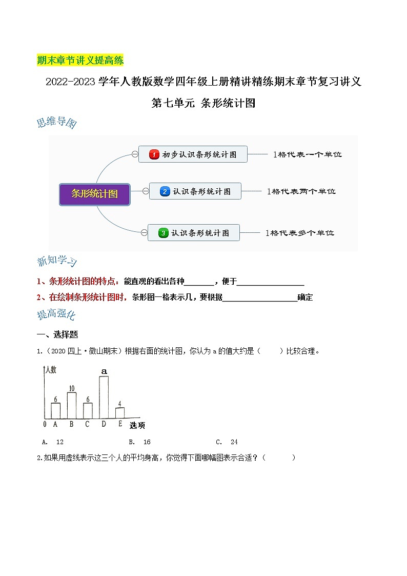 【期末提高讲义】人教版数学四年级上册期末复习讲义-第七单元《条形统计图》第1页