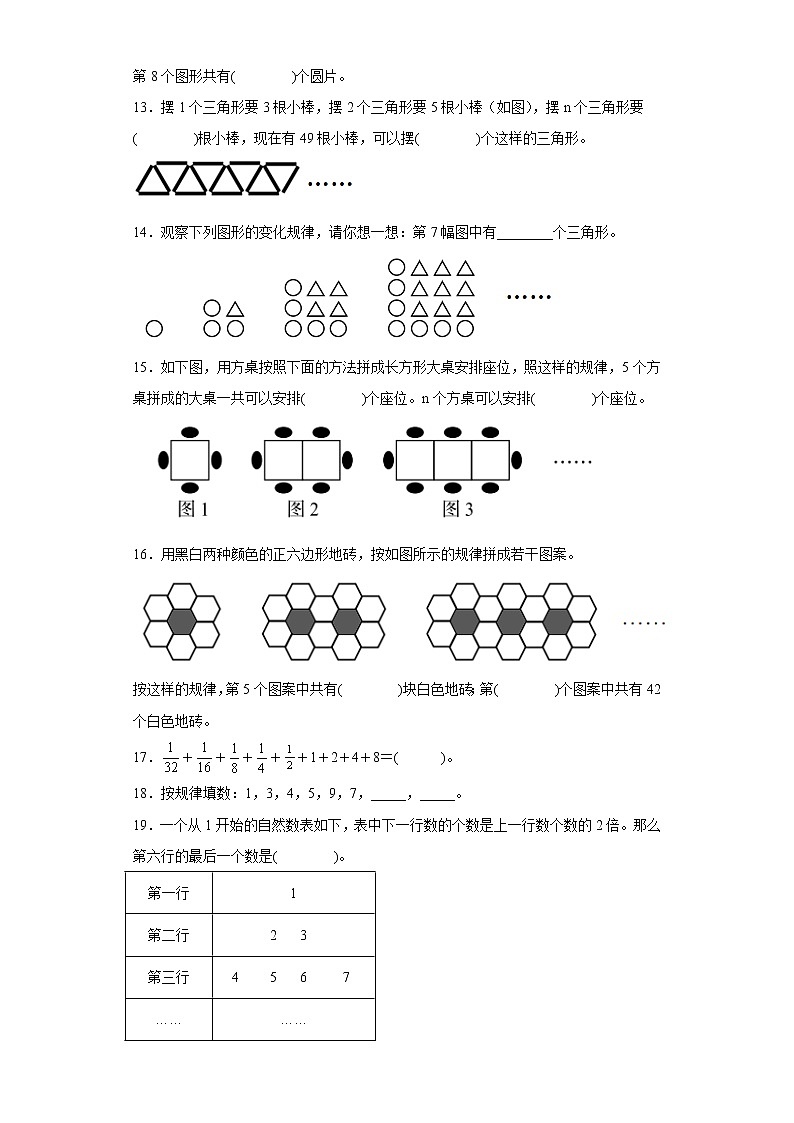 【期末押题复习】人教版数学六年级上册-第八单元：数学广角-数与形填空题（试题）03