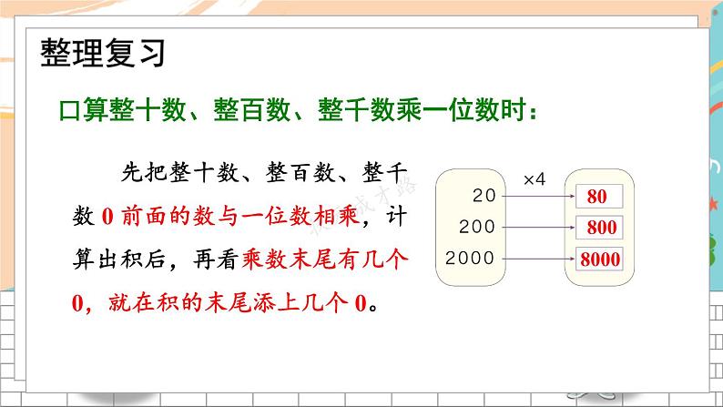 新人教版数学三年级上册  9多位数乘一位数的口算和笔算 期末复习PPT课件第2页