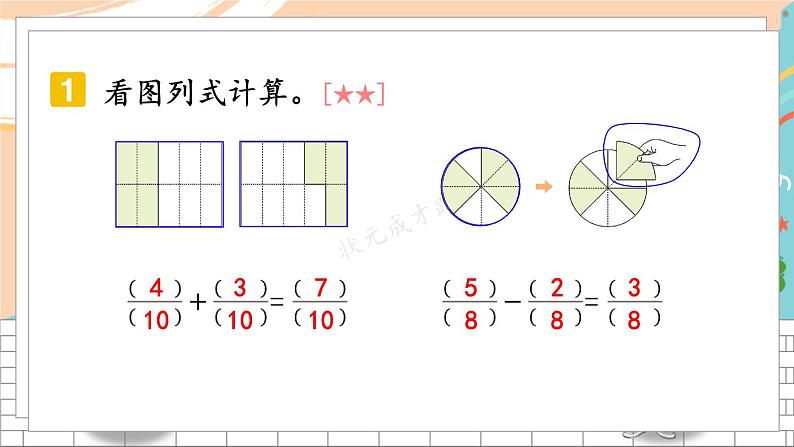 新人教版数学三年级上册  14分数的简单计算和应用 期末复习PPT课件第4页