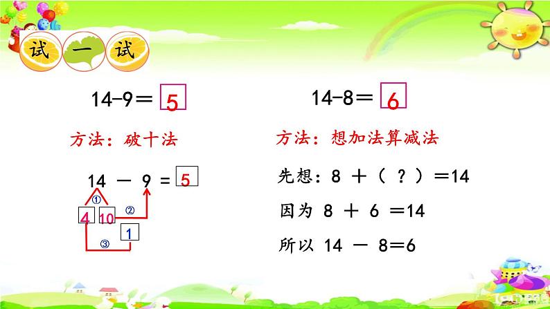 西师大版数学一年级上册《14,15减几》课件第7页