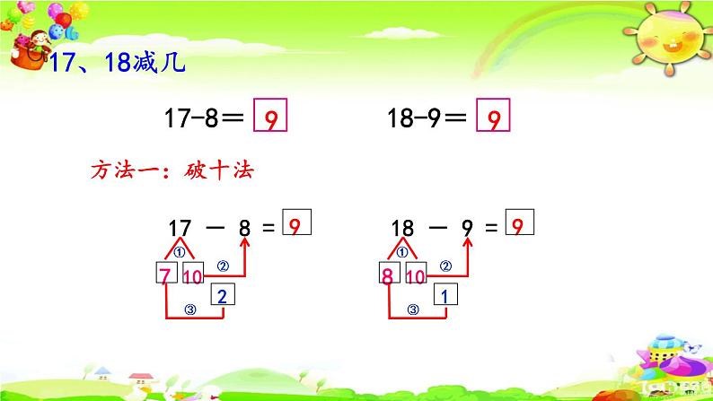 西师大版数学一年级上册《16、17、18减几》课件第8页