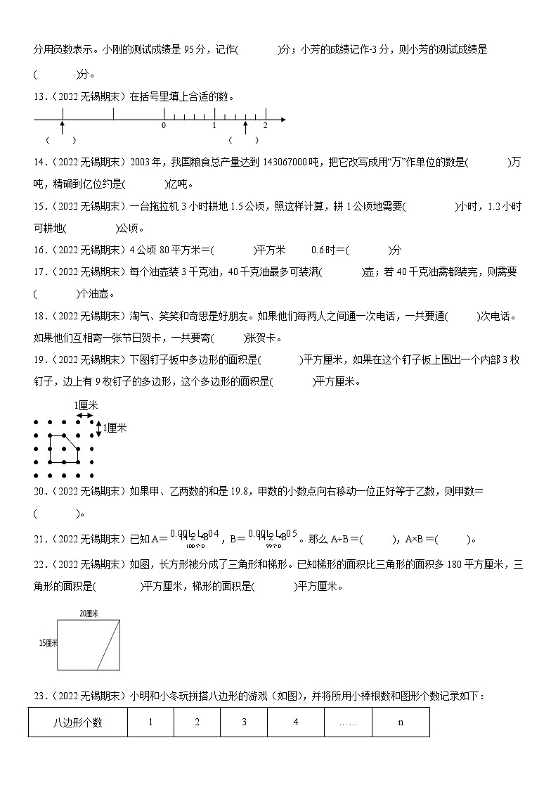 2023学年江苏省无锡市五年级上学期数学期末真题优选集锦—填空题100题【试卷+解析】第2页