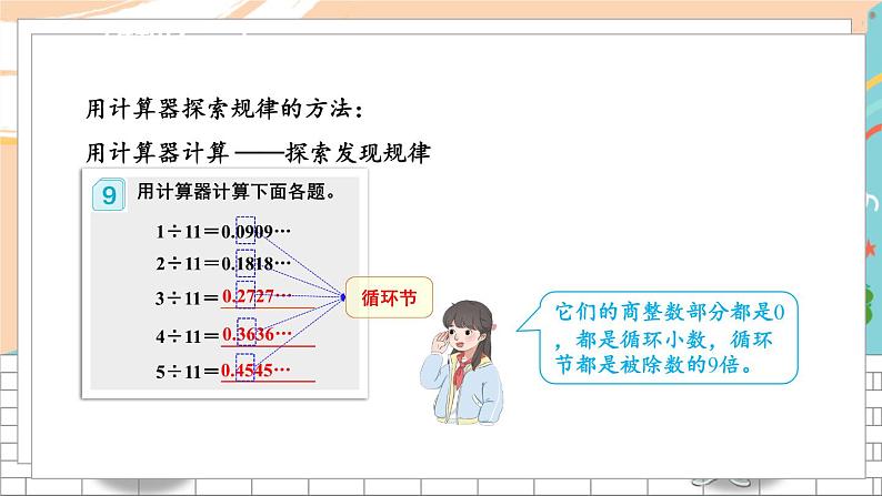 新人教版数学五年级上册 6 商的近似数、循环小数、用计算器探索规律 期末复习PPT课件06