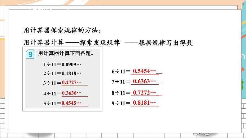 新人教版数学五年级上册 6 商的近似数、循环小数、用计算器探索规律 期末复习PPT课件07