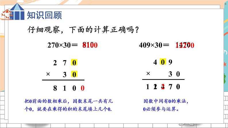 新人教版数学四年级上册 7 三位数乘两位数笔算 期末复习PPT课件第3页