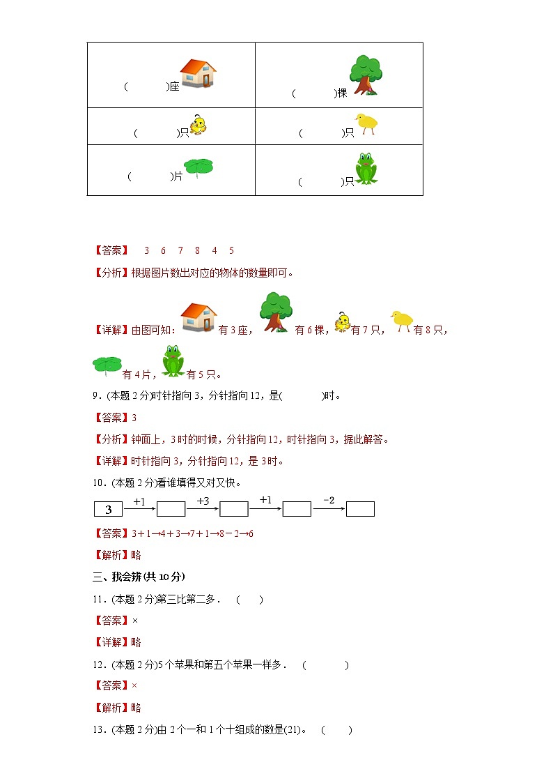 人教版数学一年级上册期末仿真测试题（五）（解析版）第3页
