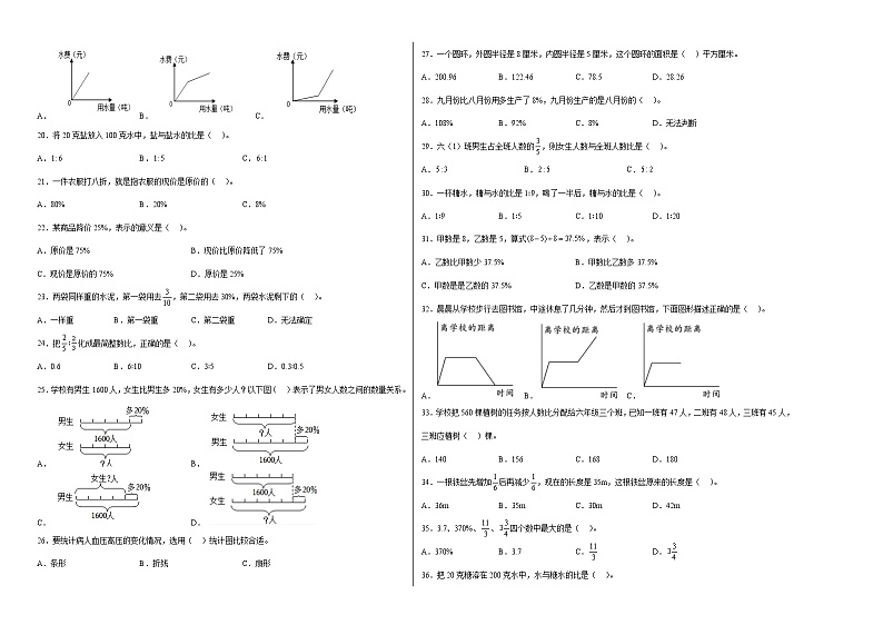 期末考前必刷卷高频考点专项复习：选择题-2022-2023学年六年级上册数学试卷（北师大版）有答案02