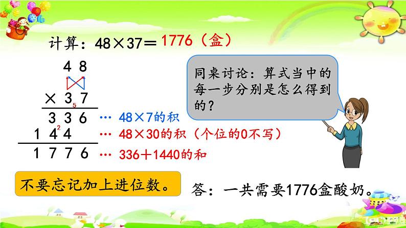 新人教版小学数学三年级下册《两位数乘两位数(进位)的笔算方法》课件07