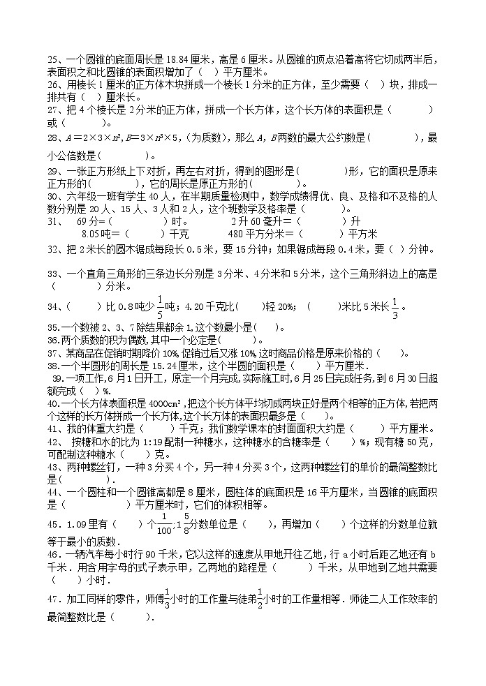 小学毕业班数学第二轮总复习资料05基础知识第2页