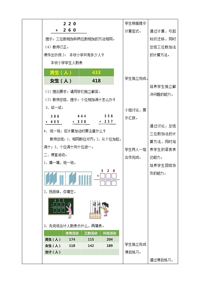 二下三单元第三课时三位数的加法（教学设计）第2页