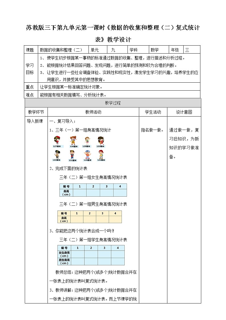 9.2《数据的收集和整理（二）复式统计表》课件+教案+导学案01