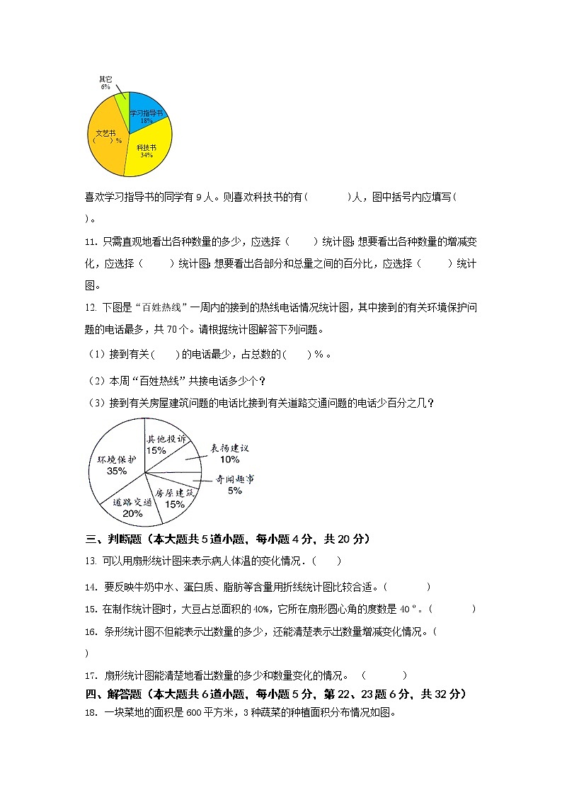 六年级上册数学人教版 (2) 第七单元 扇形统计图（单元测试）（无答案）第3页