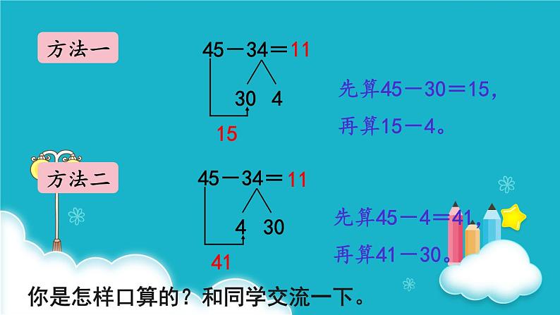 人教版数学三年级上册 第2课时  口算两位数减两位数 课件第4页