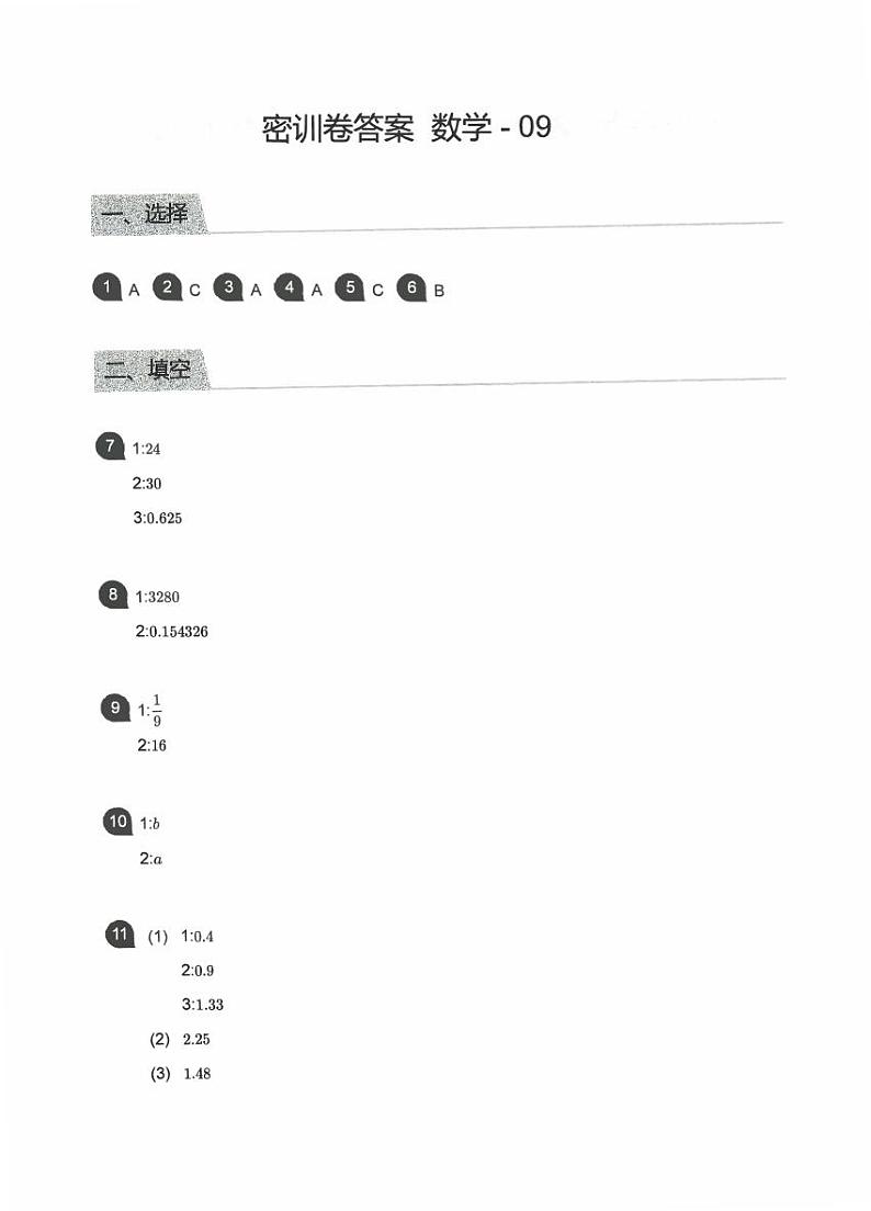 【备考2023小升初】江苏名校小升初数学密训卷九（苏教版）答案第1页