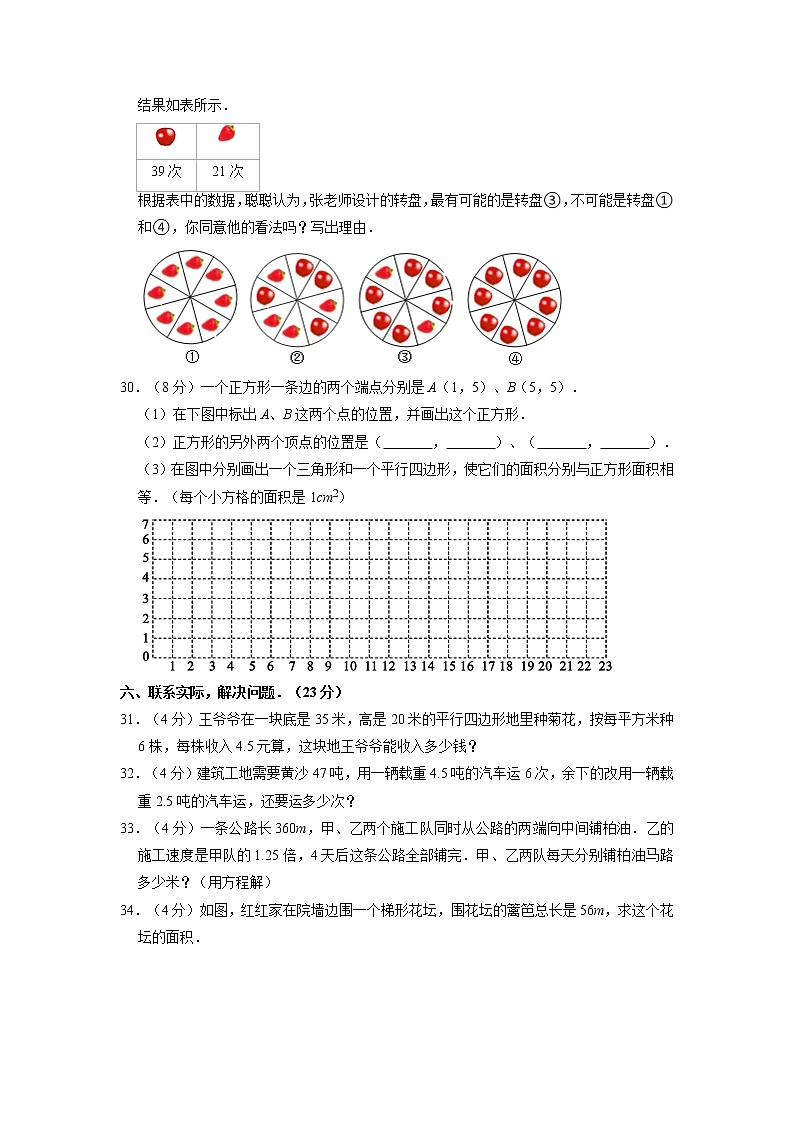 河南省南阳市方城县2021-2022学年五年级上学期期末数学试卷03