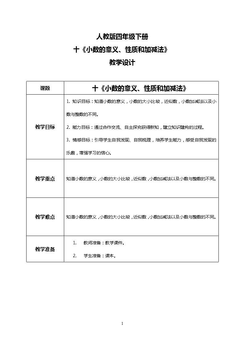 人教版四下10.2《小数的意义、性质和加减法》PPT课件（送教案+练习）01
