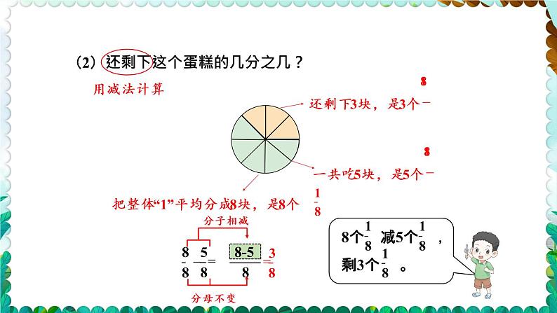 【冀教版】三下数学   八《分数的初步认识》2.简单分数加减法  课件04