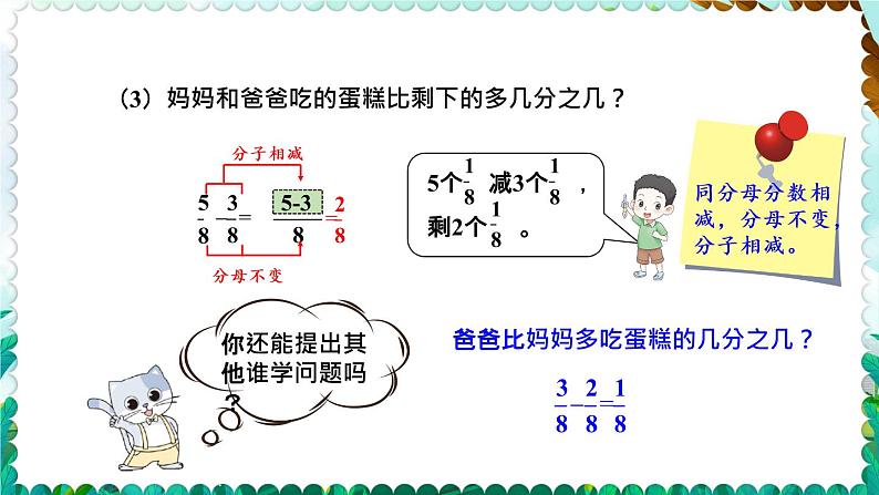 【冀教版】三下数学   八《分数的初步认识》2.简单分数加减法  课件05