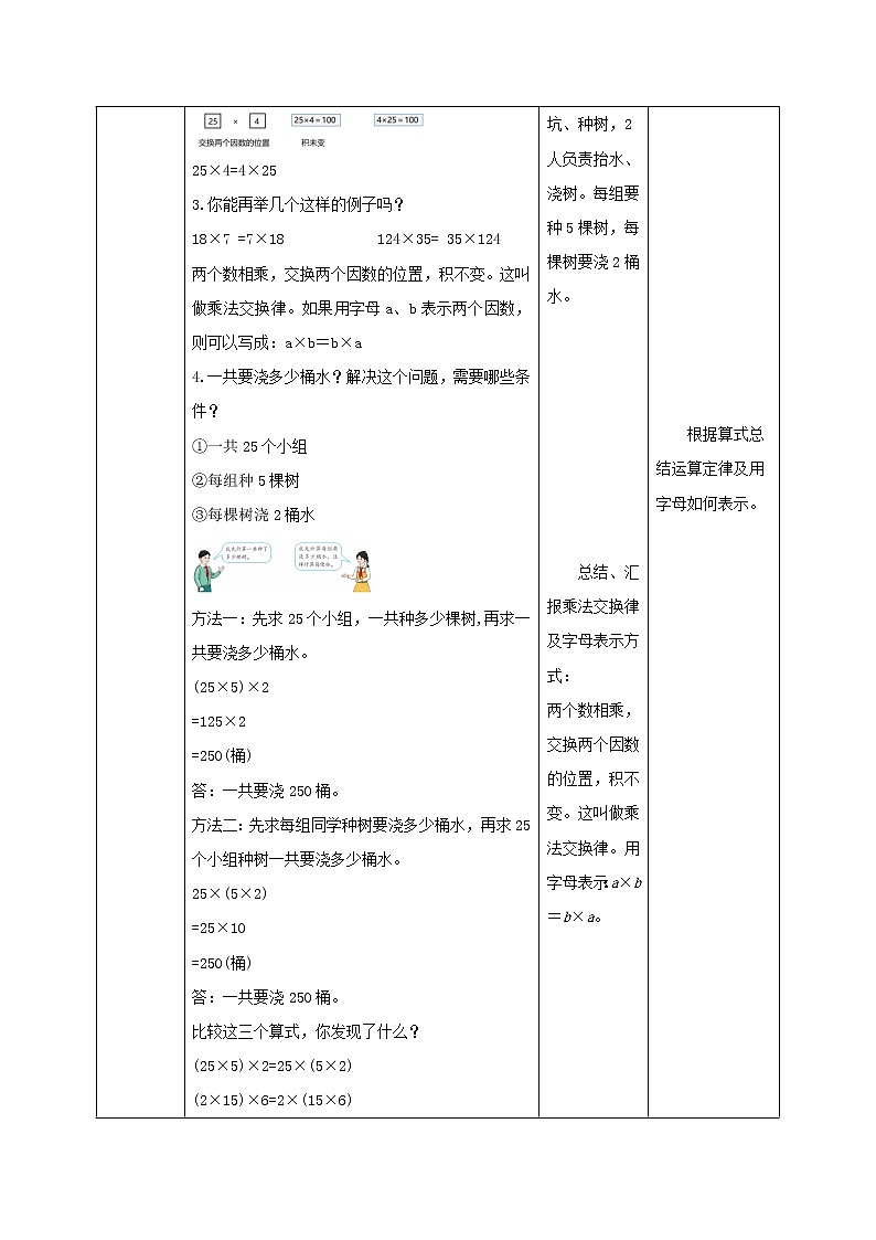 人教版小学数学四年级下册 3.4 乘法运算定律 教学设计第2页