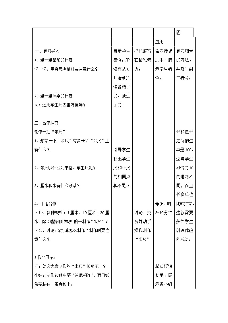 二年级上册数学人教版 1.长度单位整理和复习表格式教案02