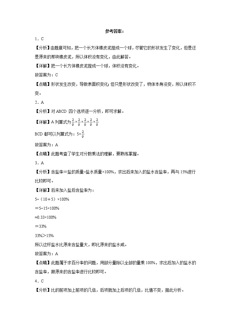 2022-2023学年六年级数学春季开学摸底考（一）苏教版第3页