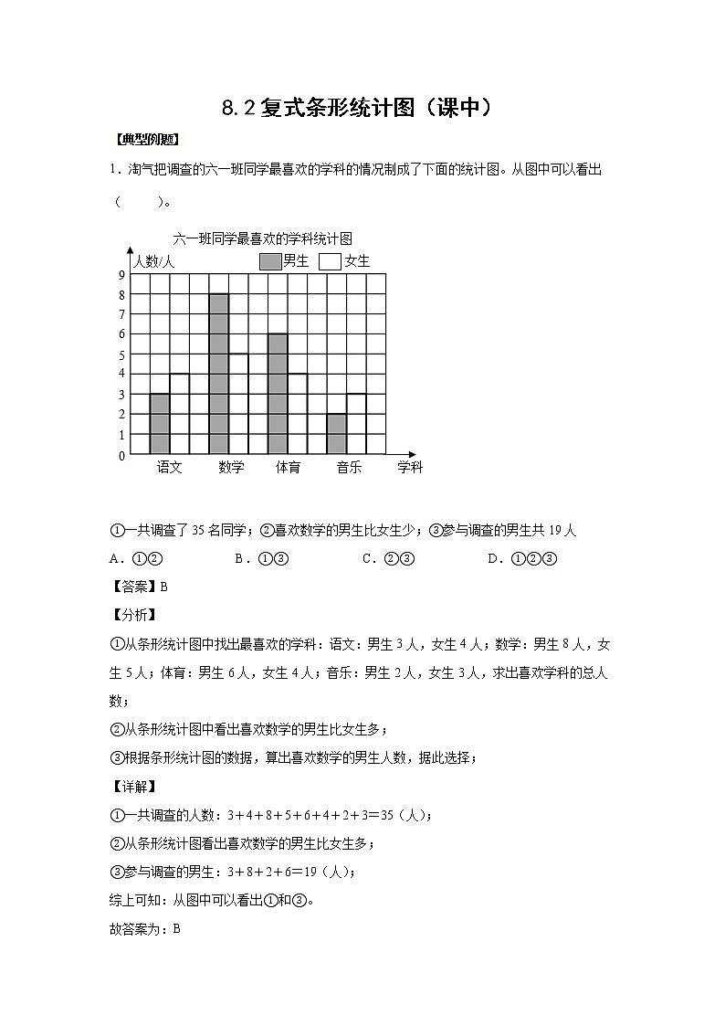 8.2复式条形统计图（课中）-【课前●课中●课后】小学数学四年级下册人教版同步试题01