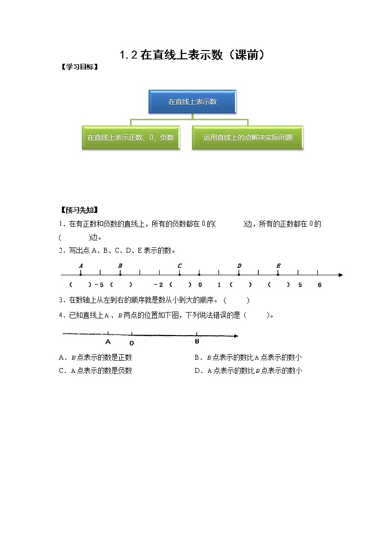 1.2在直线上表示数（课前）-【课前●课中●课后】小学数学六年级下册人教版 试卷01