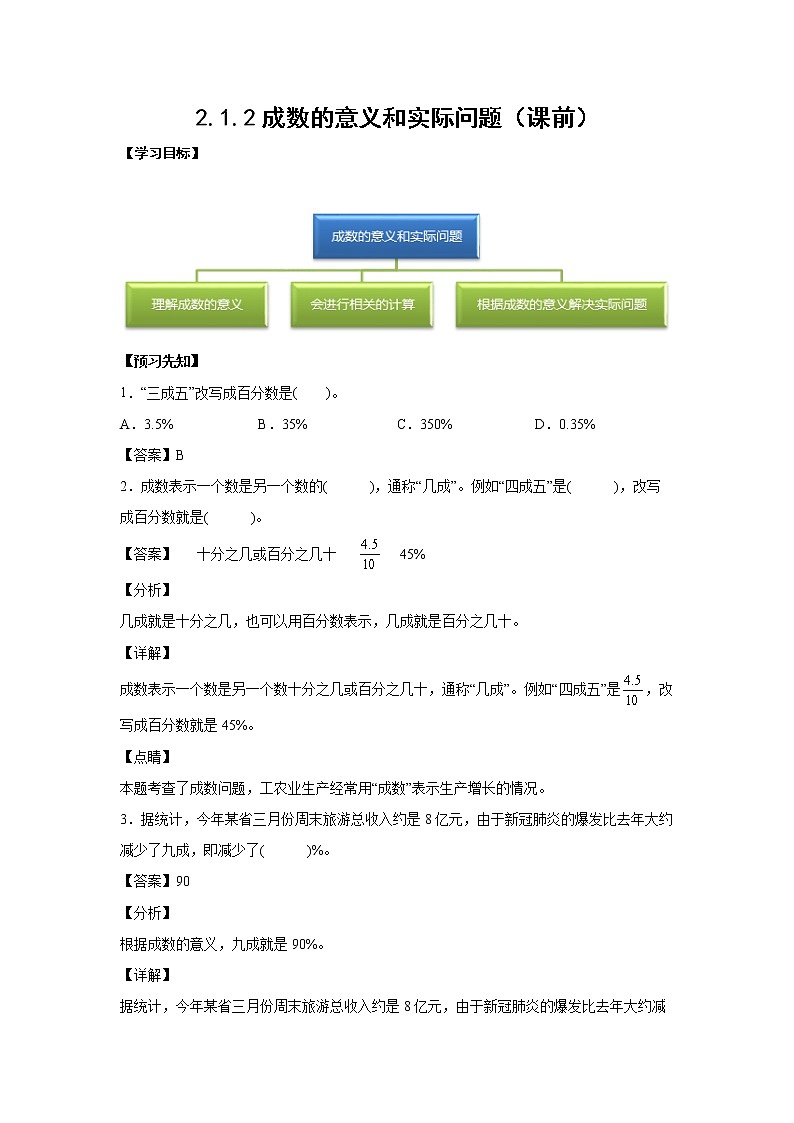 2.1.2成数的意义和实际问题（课前）-【课前●课中●课后】小学数学六年级下册人教版01