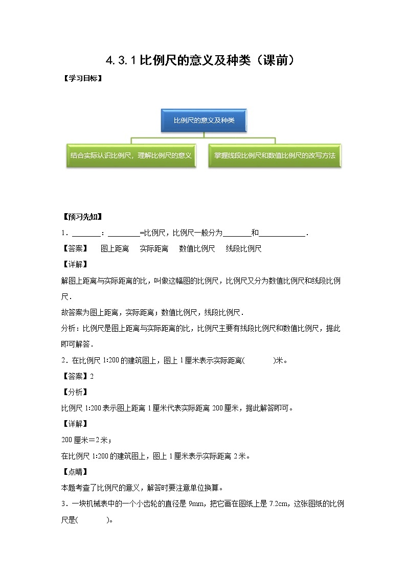 4.3.1比例尺的意义及种类（课前）-【课前●课中●课后】小学数学六年级下册人教版 试卷01