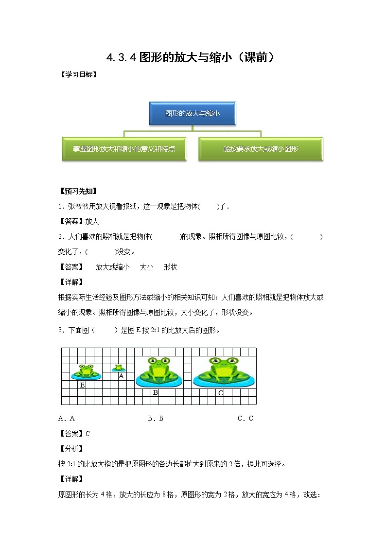 4.3.4图形的放大与缩小（课前）-【课前●课中●课后】小学数学六年级下册人教版 试卷01