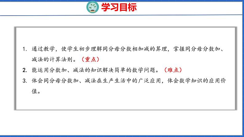 新版人教版五年级数学下册 6.1 同分母分数加、减法（课件）第2页